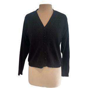 Saville Black Beaded Sweater with Button Up front